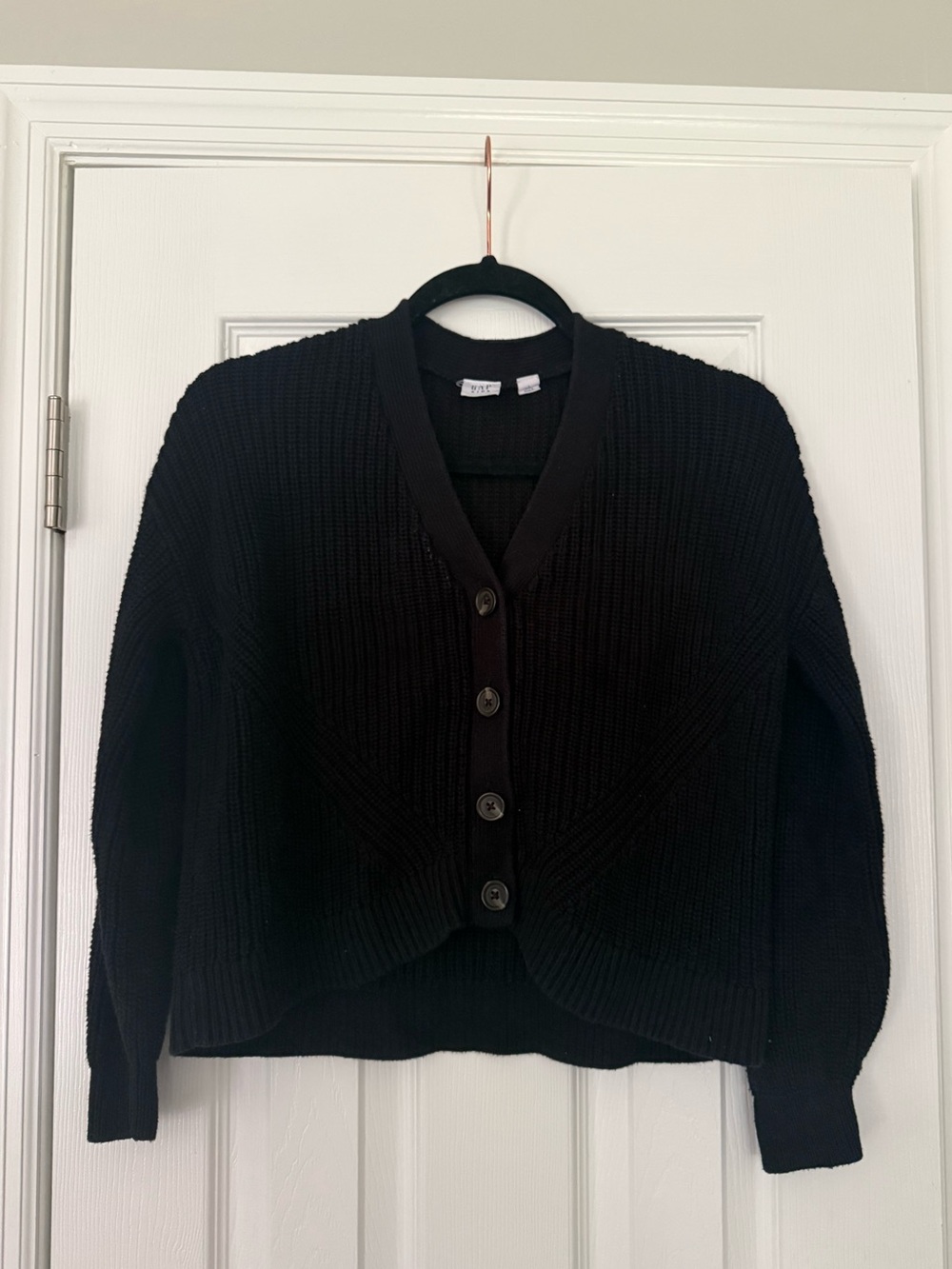 GAP Black Ribbed Button-Up V-Neck Cardigan